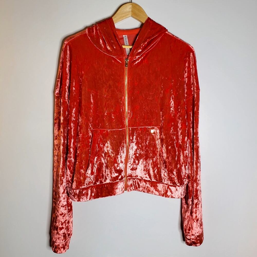 Fabletics Crushed Velour zip up hoodie sweatshirt jacket NWT Size XL